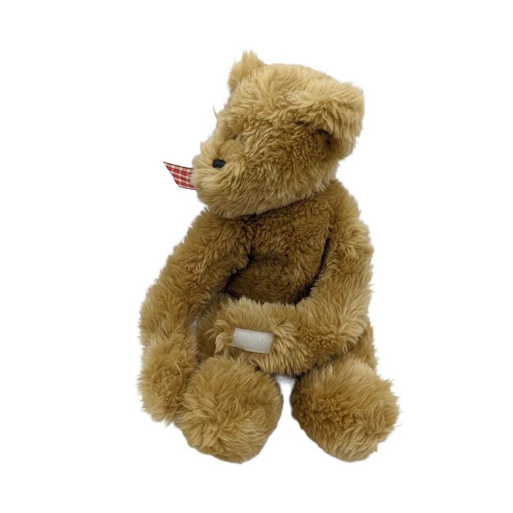 Progressive Plush Berne Bear Stuffed Animal 12" Tan Fur Red‎ & Gold Plaid Ribbon